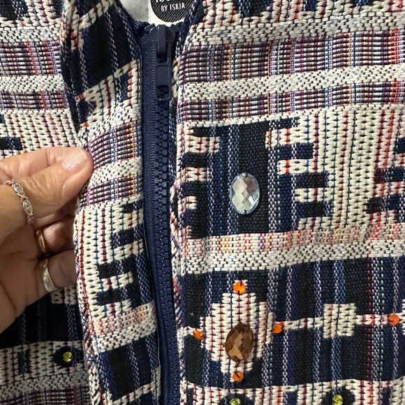 Iconic by Iskia Cream  Black Aztec Tribal Print Embellished Tapestry  Jacket - Picture 8 of 15